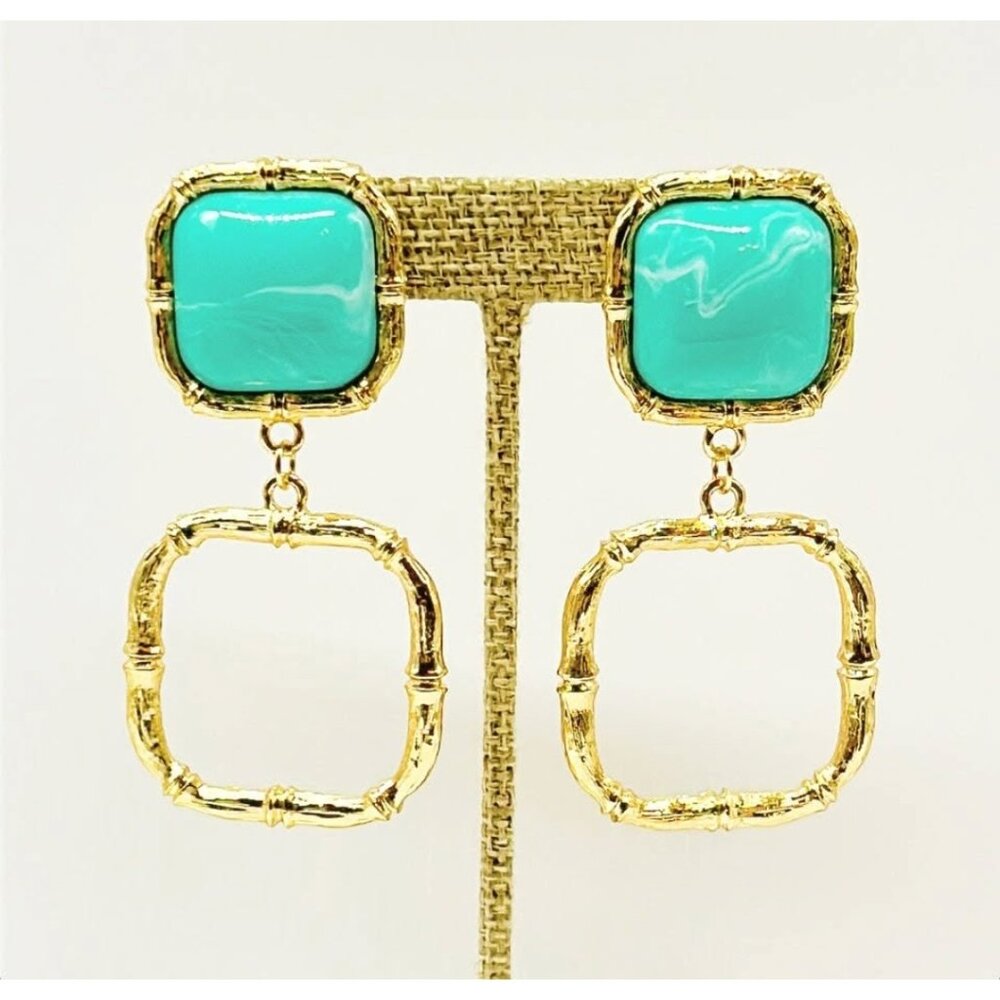 NWT Parker Kennedy “Lydia” Dangle Earrings Bamboo & Turquoise MSRP $85